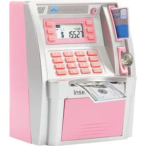 ATM Piggy Bank for Real Money for Kids Adults,Toy Money Bank with Card,Password,Coin Recognition,Bill Feeder,Calculator,Money Safe Coin Box,Hot Gift for Boys Girls