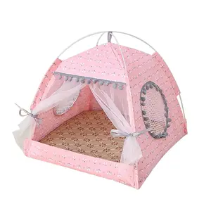 Bed - Breathable Cat Dog Litter Tent Kennel Foldable Universal Indoor Teepee Pet House Breathable Puppy Tent Bed Dog Supplies Cute Plush washable cat pet house