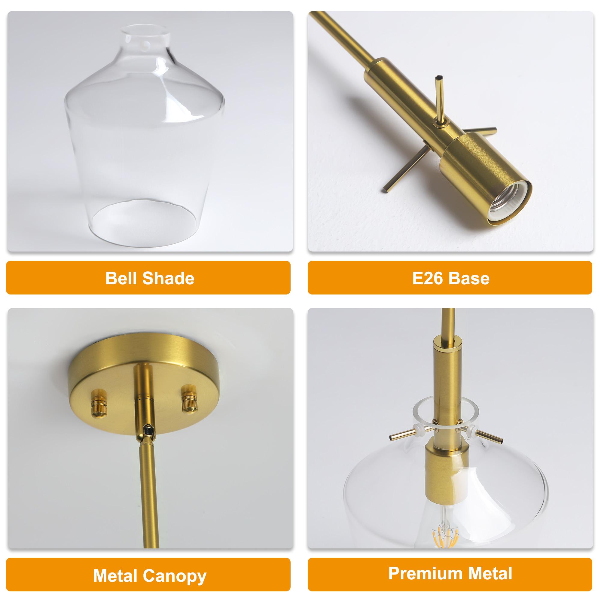 Clear Glass Bell Pendant Light Modern Single Head Hanging Lamp for Kitchen Island Black Gold Brushed Nickel Chrome Finish，E26，Bulb not included