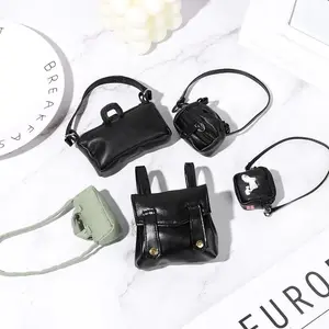 Miniature Doll PU Leather Bag DIY Mini Plush Doll Leather Handbag Purse Black 17cm Doll Bag Accessories Dolls Accessories