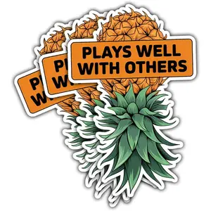 COMBO 3 PCS Plays Well with Others Sticker, Upside Down Pineapple Stickers, Aloha Pineapple Vinyl Sticker for Water Bottle, Laptop, Phone, Car, Helmet