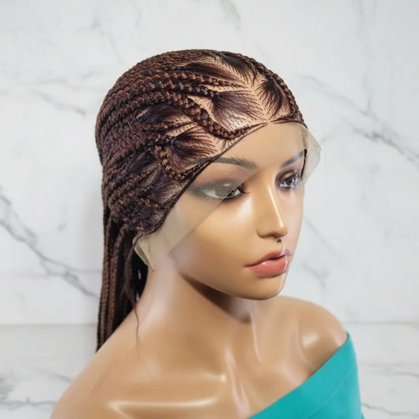 Fulani Braided Wig. Lemonade Braids. Full Lace Baby Hair. Wrapped Ends