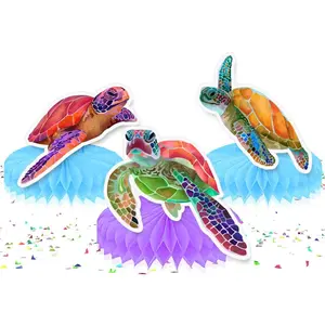 Vibrant Sea Turtle Honeycomb Centerpieces, Set of 5 - Ocean-Themed Party Decorations