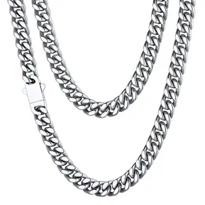 Men's 6mm Silver Stainless Steel  Cuban Chain Necklace ,  18-26 Inch Spring Clasp Chain Necklace for Men Women