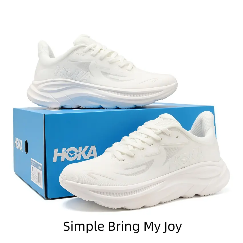 All White Ultra Thick Cushion Mesh Running Shoes Wave Curved Foam Midsole Arch Support Breath Lightweight Anti-Slip Outsole Unisex Marathon Training Sneakers