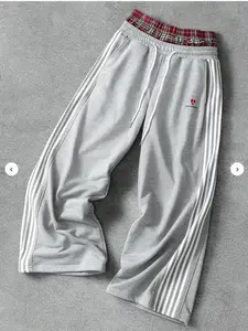 Men's Casual Street Style Two-Piece Sport Pants, Tracksuit Pants, Thick Knit Joggers, Elastic Waistband & Drawstring, Simple Los Angeles Pattern