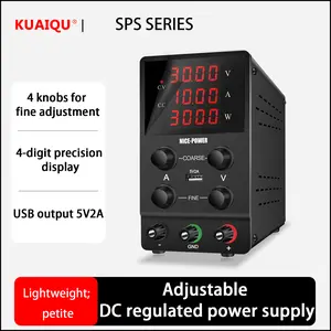 SPS3010 Adjustable DC Power Supply, Laboratory Instrument Power Supply, Output Range 30V/10A 5A 60V , Power 300W. Equipped with USB output (5V2A), 4 knobs for fine adjustment, 4-digit digital display, and power display function, designed as a benchtop .