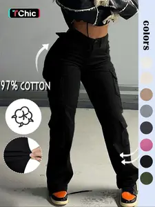 GILIPUR Women's High-Waisted Cargo Pants, Casual Comfortable Basic Style, Y2K Kpop Streetwear, Pocket Design, All Seasons, Long Pants