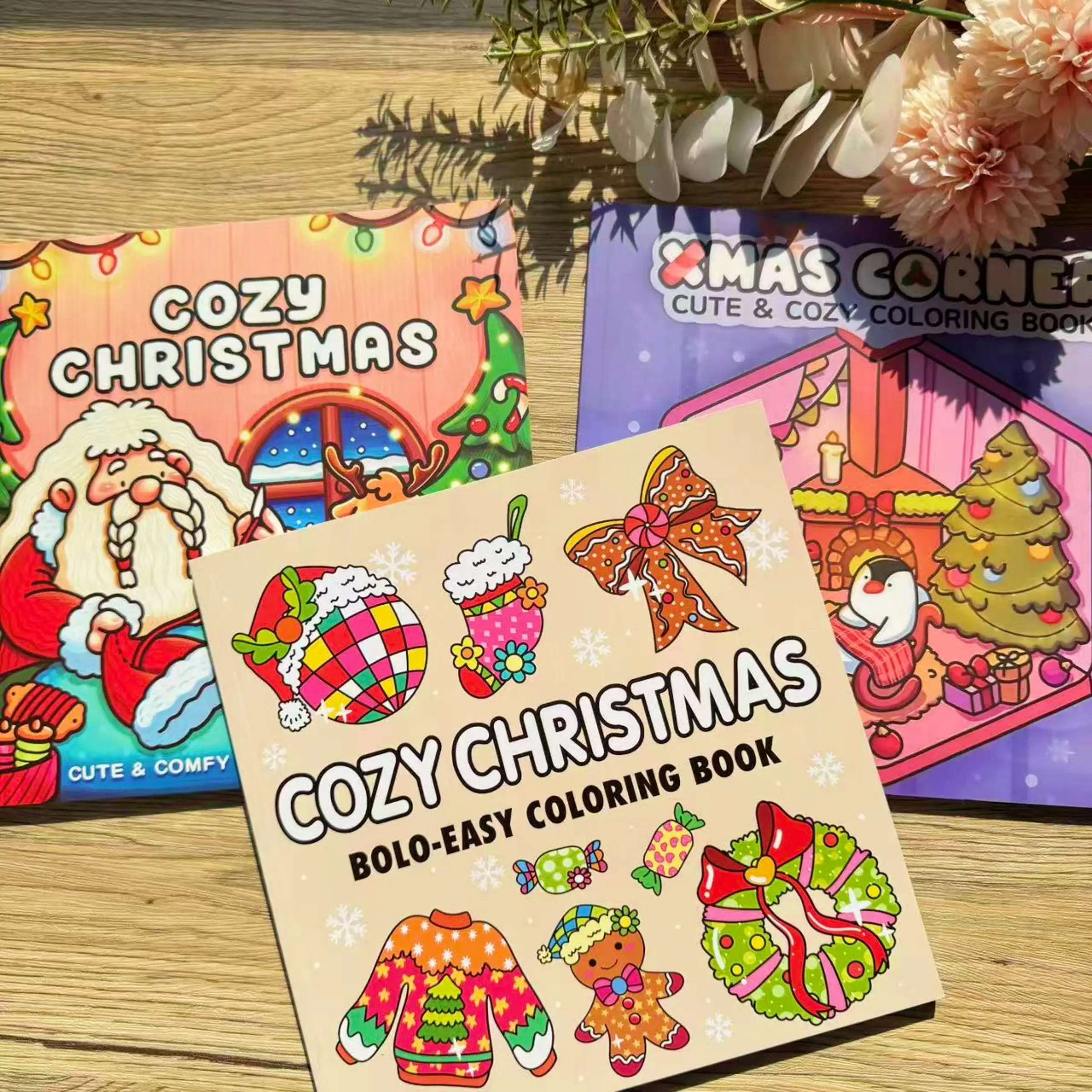 Christmas Coloring Book Set, 3 Cute, Comfy, Festive Holiday-Themed Activity Books with Illustrations, Relaxing Art Therapy, Perfect Gift for Kids & Adults