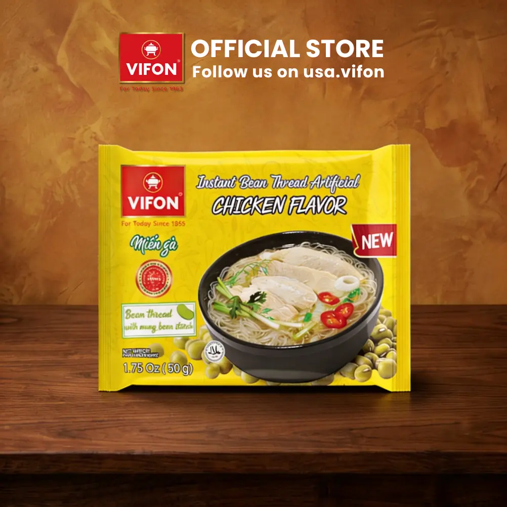 VIFON Vietnamese Instant Mung Bean Noodles, Chicken Flavor (Mien Ga) 1.75 oz Pack - Instant Noodles for Quick Meals, Pantry Food