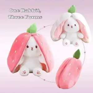 Cute Strawberry Bunny Plush Toy Soft Kawaii Stuffed Animal Gift for Kids Girls Hug Pillow Bed Decoration Birthday Present Furry Friends Plush Doll Animal Gift for Kids Girls Hug Pillow Bed Decoration Birthday Present Furry Friends Plush Stuffed Animal