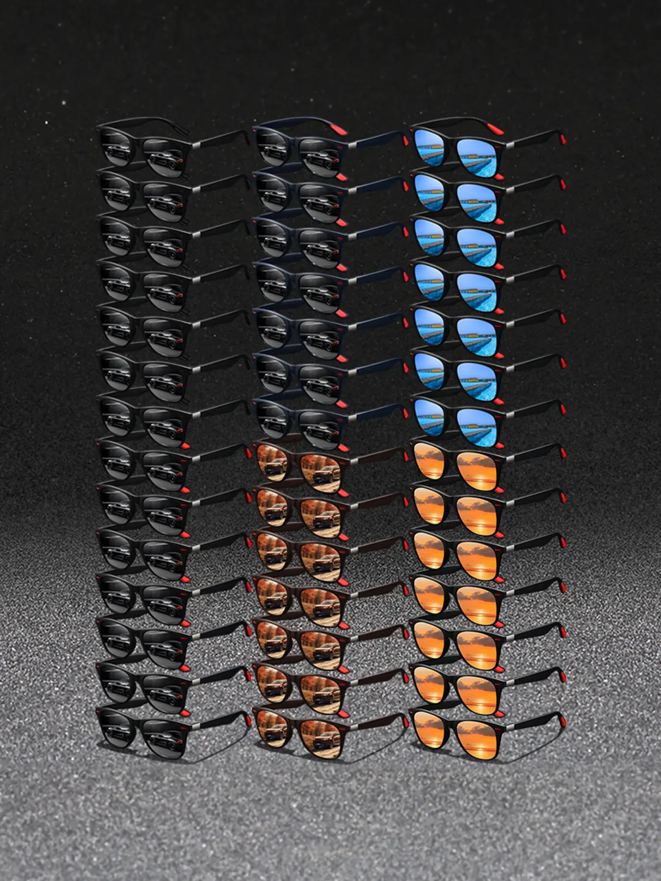 42 pcs latest model splice sports glasses,Sporty Eyewear,suitable for both men and women,multiple color options available,classic splicing frame paired collocation anti slip rubber nose pad,Improve wearing comfort,ideal for various outdoor activities