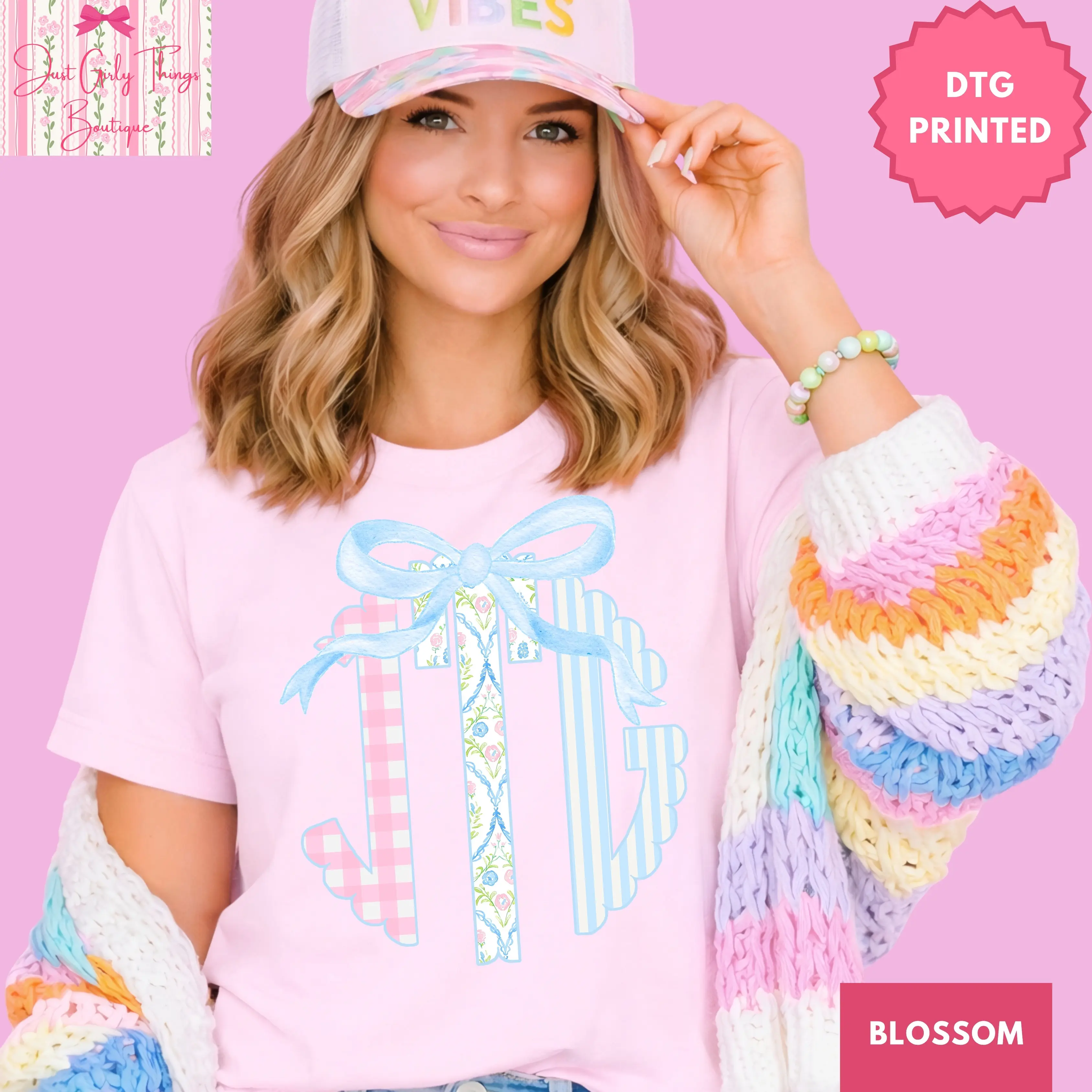 Custom Grandmillennial Monogram Shirt ~ (Leave First Name Initial, Last Name Initial, Middle Name Initial in Notes at Checkout), Checkered Shirt, Custom Name Shirt, Personalized Name Shirt, Custom Monogram Shirt, Floral Monogrammed Shirt