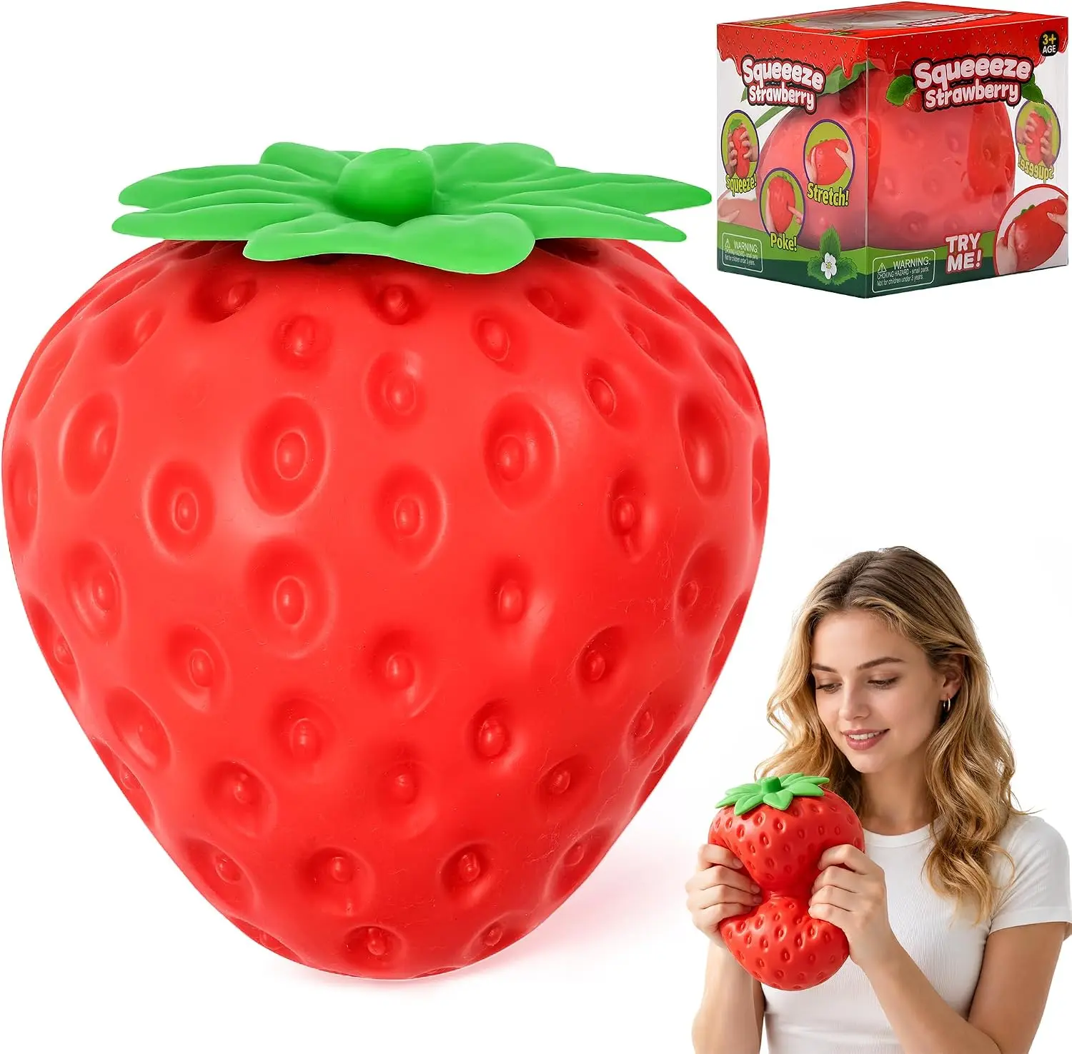 Jumbo Strawberry Squishy Stress Relief Toy – 5.5 Inch Slow Rising Squeeze Sensory Fidget Toy for Kids & Adults