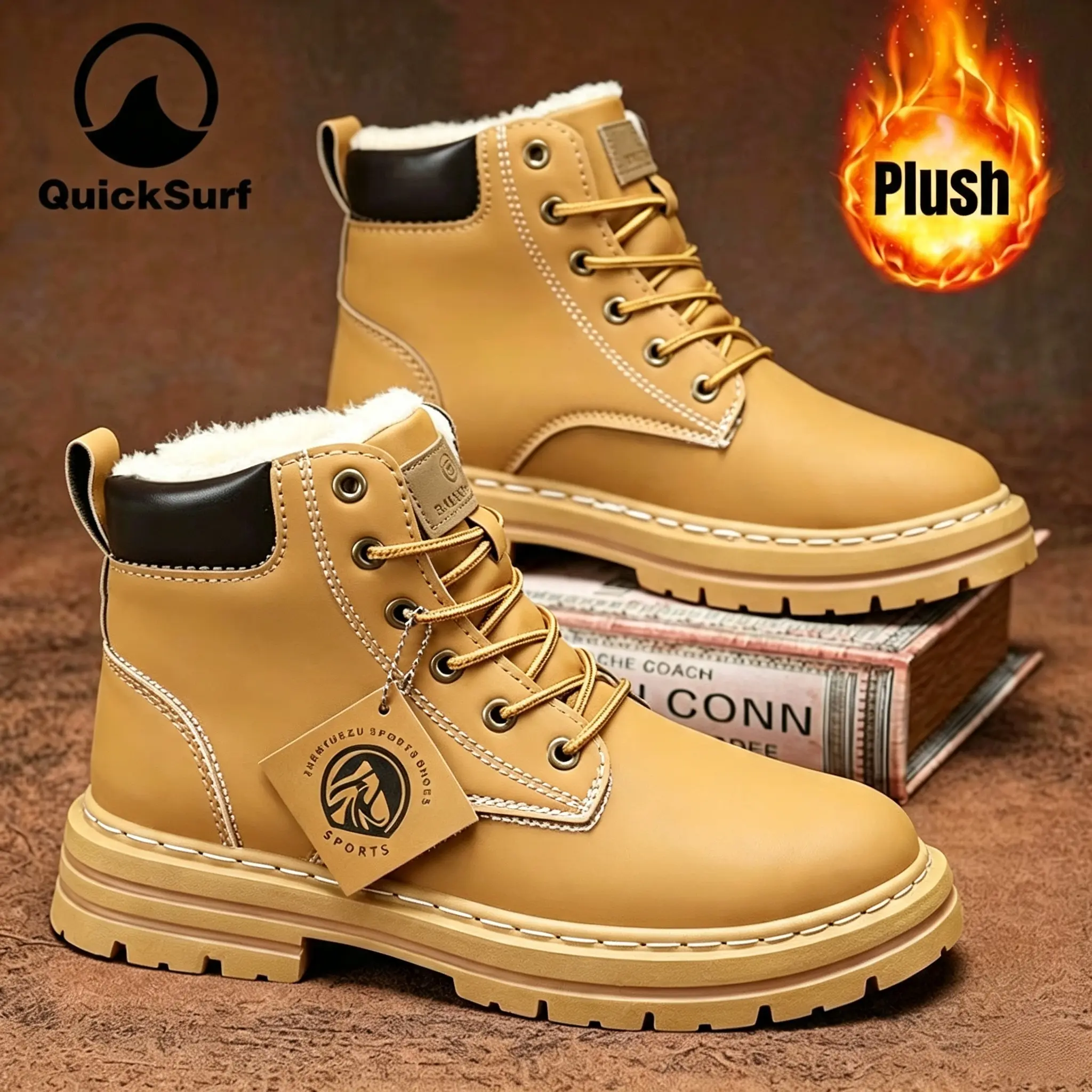 Men's Plush-Lined Thickened Snow Boots, Versatile and Stylish  Snow Shoes，Winter boots