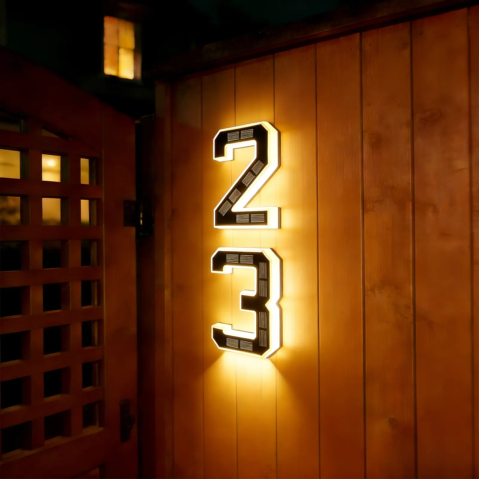 Isunmea 9 Inch Solar Powered Lighted House Numbers Waterproof LED Backlit Address Signs, Illuminated Light Up House Address Numbers for Outdoor Exterior Wall Door, Modern Farmhouse Home Decor Number Plaque