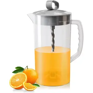 Mixing Pitcher for Drinks, 2 Quart/64oz Plastic Water Pitcher with Lid, Angled Plastic  and Adjustable Mixer Plunger for Juice, , Milk, Beverage Container