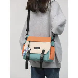 Colorful 2025 Fall Casual Colorblock Purse Crossbody Bags for Men & Women with Cartoon Charm, Minimalist Nylon Shoulder Bag for Work & School, Trendy Matching Messenger Bag, Harajuku School Bag for College, Bags for Women