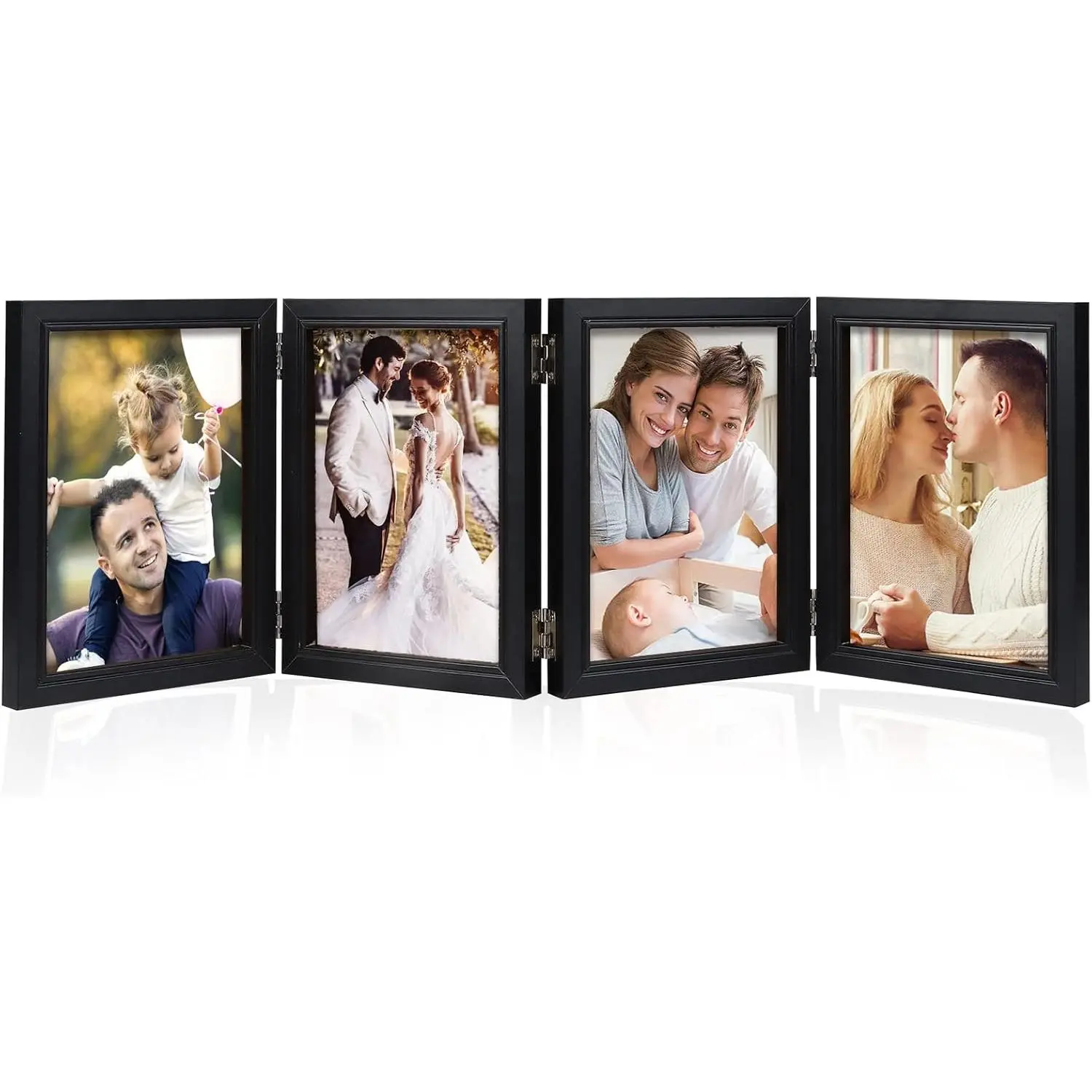 4 Folding 5x7 Inch Hinged Picture Frame High Definition   Picture Frame Rustic Desktop  Frame Family Photo Collage for Birthday Father's Day Christmas Family Lover