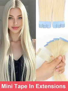 Mini Tape In Human Hair Extension, Straight Hair Extensions Small Design, Straight Options, Home Use, Straight 12-20 Inches, Curling Iron Compatible, Seamless Fit, Ideal for Beginners