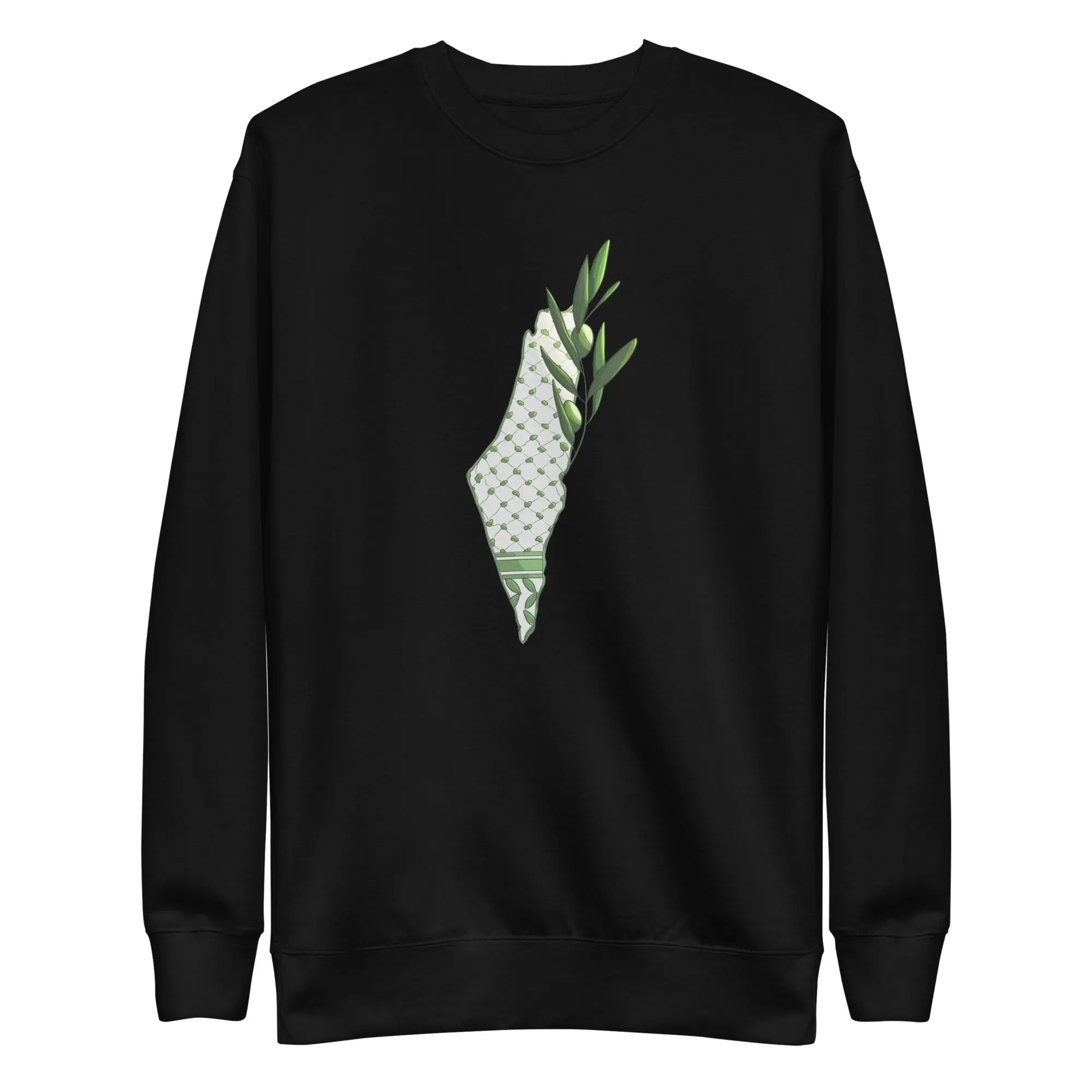 Unisex Premium Sweatshirt-Map with Olive Branch and Keffiyeh Design-Designed by Palestinian Artist