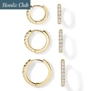 18K Gold Plated 925 Sterling Silver Small Hoop Earrings Set 3 Pairs Mini Huggie Hoops for Women Men Cartilage Helix Earrings 8mm 10mm 12mm Lightweight Hypoallergenic Gold Earrings Set Daily Wear Jewelry Gift