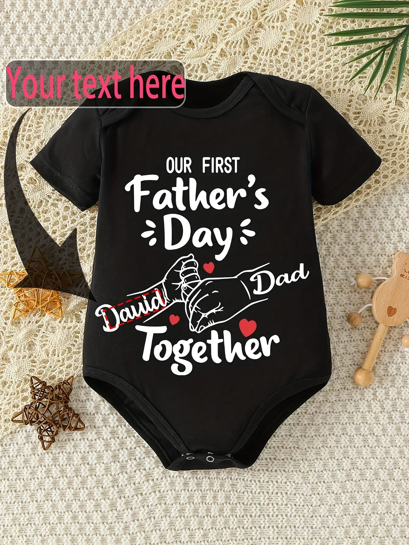 Personalized Short Sleeve Cotton Letter Print Bodysuit - Custom Name, Basic, Snaps, Sentimental Keepsake Gift for New Dad for 1st Father’s Day Holiday, Unisex