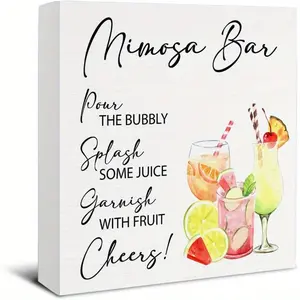 Christmas Halloween Decoration， Bar Sign - Bridal Shower Decorations - Wedding Engagement Party Decorations - Mimosa Bar Wooden Sign Home Table Shelf Desk Decor - 5 x 5 Inches