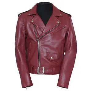 Men’s Real Lambskin Red Biker Jacket – Bold Belted Design, Classic Fit Collar Leather Menswear Coats