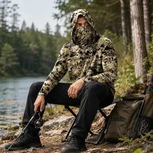 Men’s Camo Sun Protection Hoodie Shirt, UPF 50+ Long Sleeve UV Fishing Hiking Outdoor Cooling Shirt