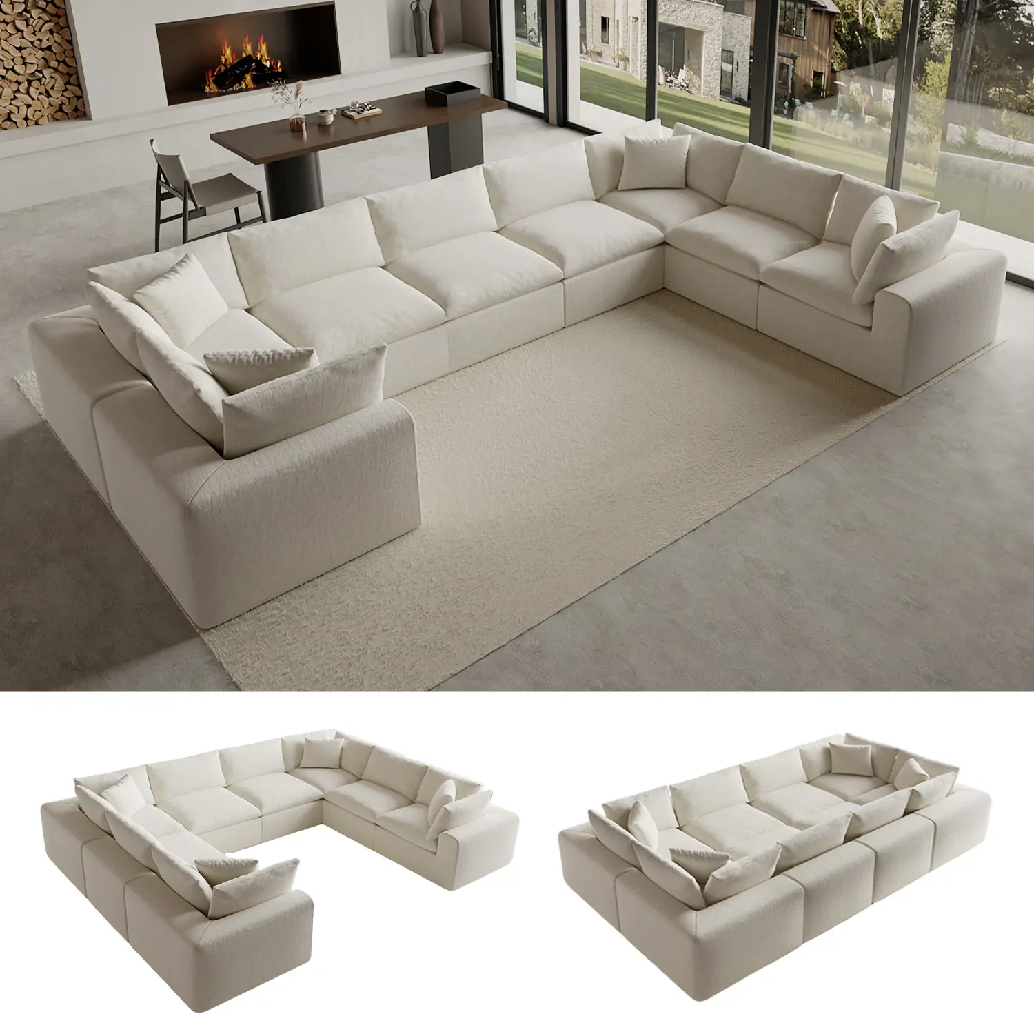 Domiqut Oversized Boneless Cloud Couch, Modular Sectional Couches for Living Room, L-Shaped with Deep Seats, No Assembly Required, 8-Seater Washable Fabric Sleeper Sofa, White