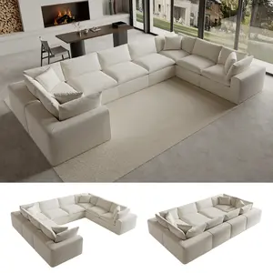 Domiqut 189" Oversized Boneless Cloud Couch, Modular Sectional Couches for Living Room, L-Shaped with Deep Seats, No Assembly Required, 8-Seater Washable Fabric Sleeper Sofa, White