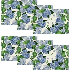 Watercolor Hydrangea Summer Placemats Set of 6, 12x18 Inch Seasonal Spring Table Mats for Party Kitchen Dining Decoration