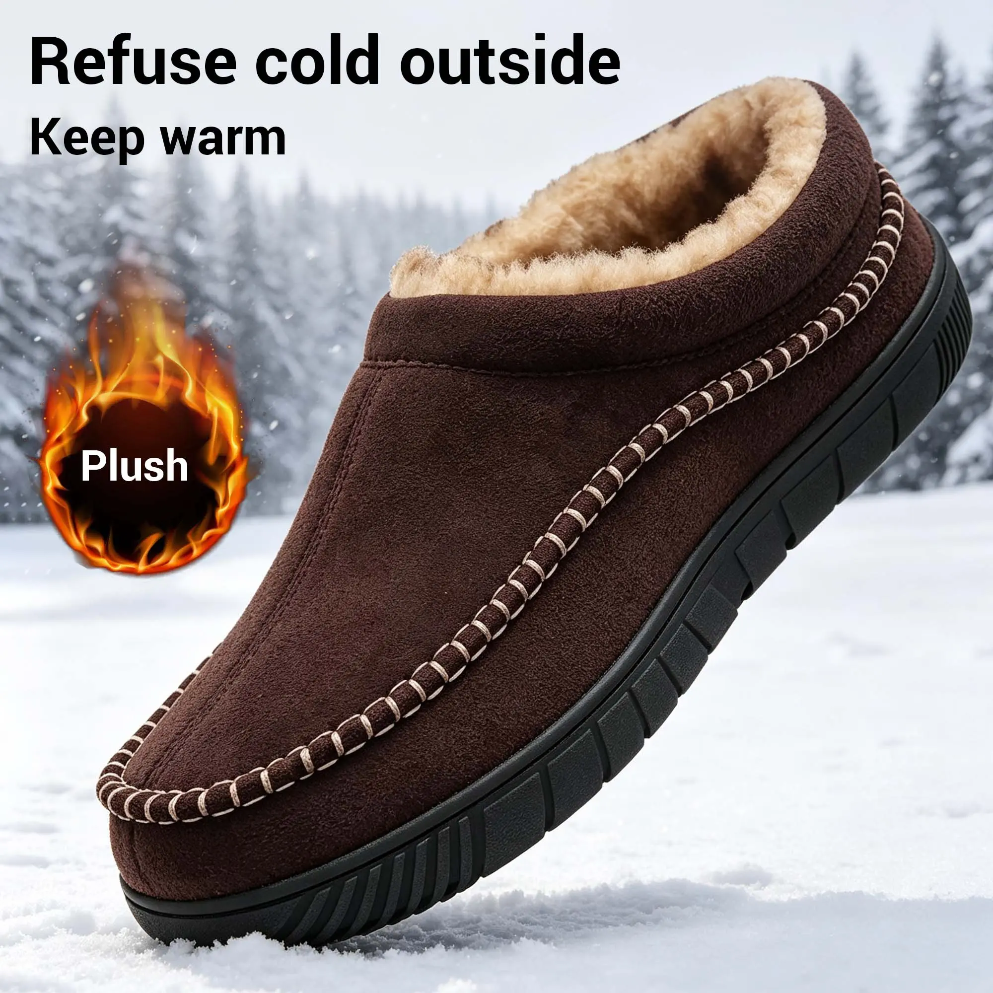 Men's Slip-On Moccasin Shoe - Soft Memory Foam, Thick Bottom Rubber Slippers, Fuzzy Wide Loafers for Indoor-Outdoor Use, Ideal Father's Day Gifts for Guys, Thick Bottom Slippers, Memory Foam Slipper tiktokshopbacktoschool