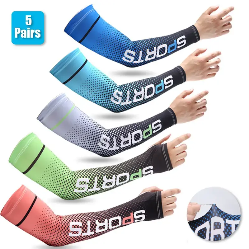 5 Pairs Compression Arm Sleeves - Cooling Arm Covers for Summer Heat, UV-Blocking Sun Protection to Keep You Cool and Protected