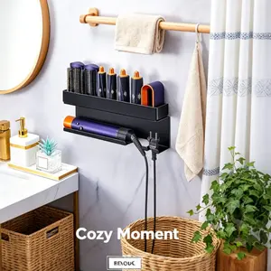 Wall-Mounted Hair Dryer Holder, Curling Iron Stand, Bathroom Beauty Tool Organizer, Fits 7-In-1 Styling Tools, Suitable for Bedroom & Salon