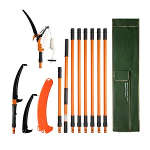 【Summervibes】VEVOR Manual Pole Saw, 4.46-26.4 ft Extendable Tree Pruner with Scissors, Sharp 65Mn Steel Blade, Lightweight Fiberglass Handle Pole, Two Double-Hook Saws, for High Branch Trimming, Palms and Shrubs