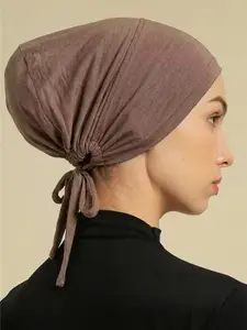 Women's Solid Color Instant Hijab, Modest Soft Comfortable Hijab with Drawstring Design, Fashionable Headscarf for Women & Girls