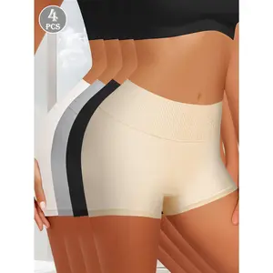 QUASTI 4PCS Women's Seamless High Waisted Panties Underwear, Tummy Control No Show Panties Full Coverage Breathable Cotton Gusset Soft Butt Lift Briefs S-XXL