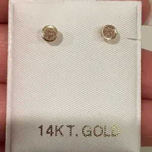 14k Gold Earrings - Pink CZ 4.5mm Studs for Women