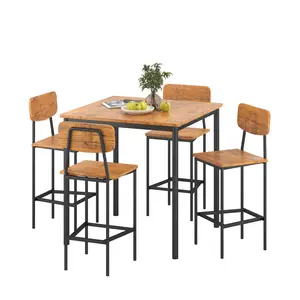 5-Piece Dining Table Set – Modern Kitchen Table and 4 Chairs, Space-Saving, Sturdy Metal Frame, Wood Top, for Dining Room or Apartment-Christmas Gifts
