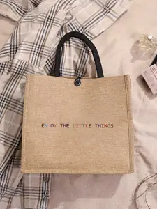 Colorful Embroidered 'enjoy the Little Things' Tote Bag, Casual All-Season Handbag, Perfect for Travel, School, Daily Use