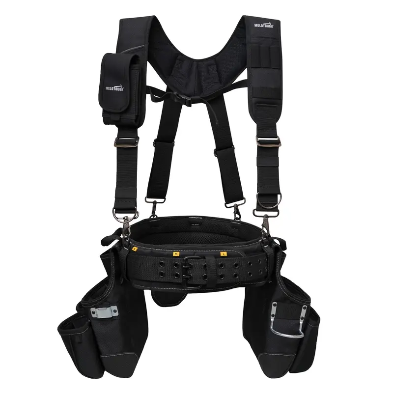 MELOTOUGH Tool Belt with Suspenders Tool Bag Supenders Framers Comb Apron Tool Belt Construction Tool Pouch Builder Heavy Duty Carpenter Suspension Rig for Electrician, Heavy Duty tool belts Heavy Duty hammer holder suspender, Detachable Tool Pouches,,