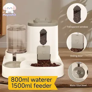 [MeynnPet]  Cat and Dog Water Dispenser with Integrated Food Bowl / 800ml & 1500ml Large Capacity / Automatic Pet Feeder / Battery-Free Operation / Minimalist Gray Design maker