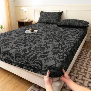 3pcs Fitted Sheet Set,Home Dormitory High-Definition Printed Black Pattern Fitted Sheet (1 Fitted Sheet + 2 Pillowcases, Pillow Core Not Included)