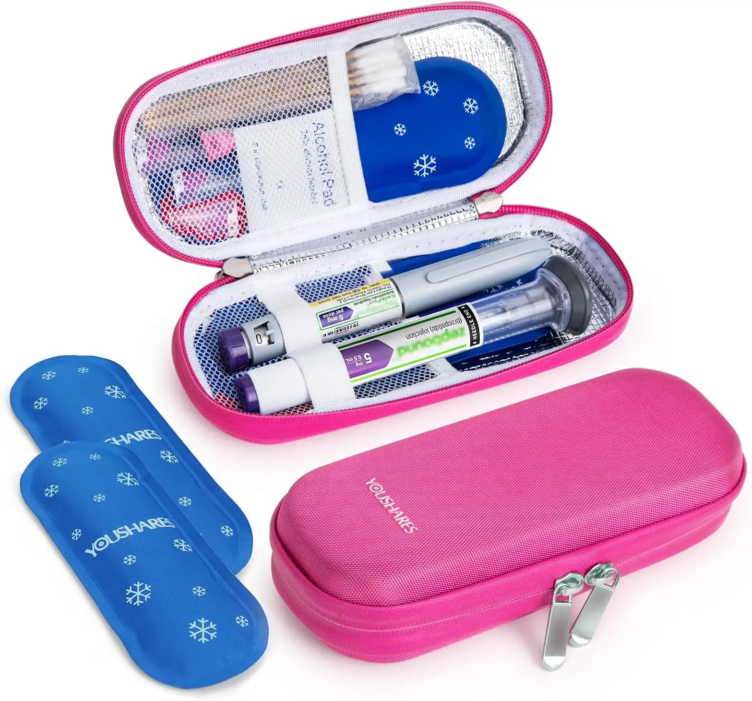 GLP-1 Travel Case for 2 Zepbound, Mounjaro & Insulin Pens| 2 TSA Approved Ice Packs, Fits GLP-1 Pens & Diabetes Supplies, Medicine Cooling Bag for Medication & Travel