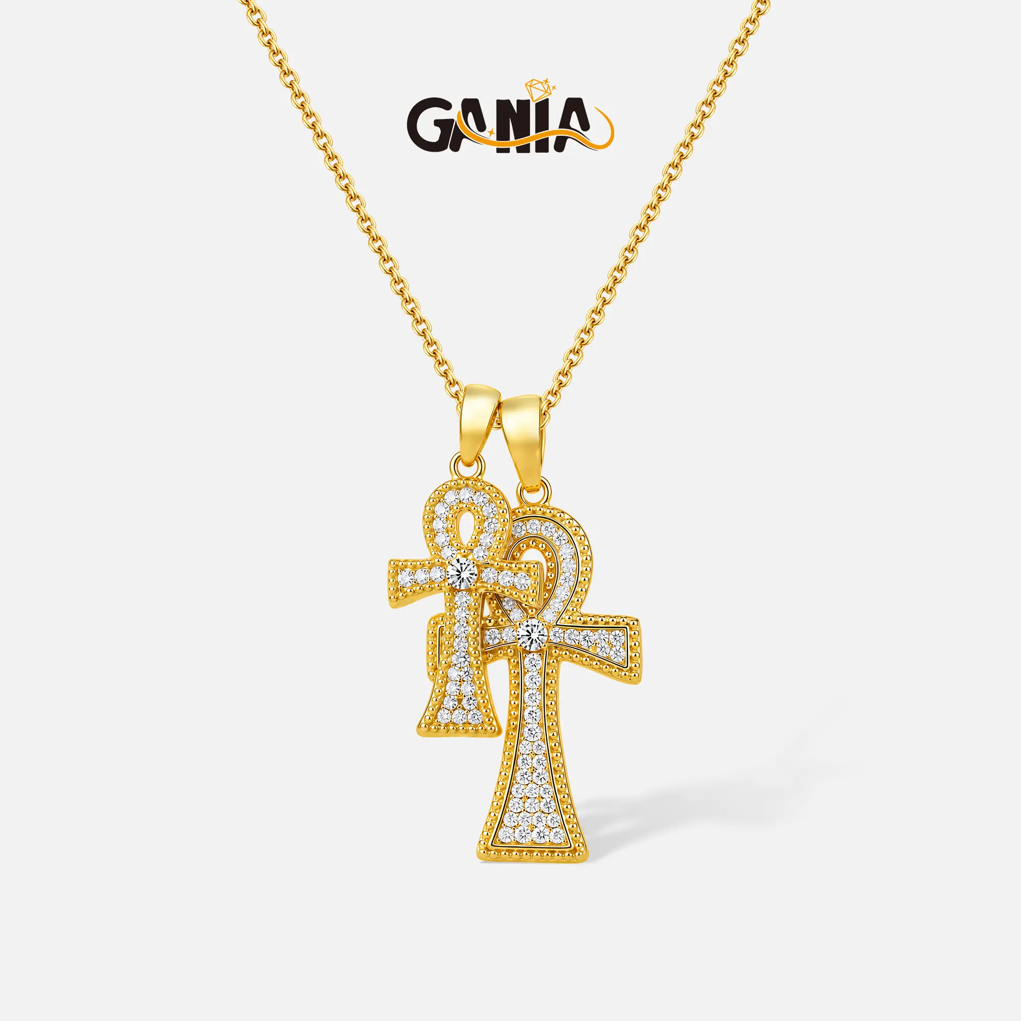 GANIA Twin Ankh Pendant Necklace with dual totem design. Made of skin-friendly material with classic ancient symbolic features, it matches daily outfits and party styles easily, and is a thoughtful gift option for your loved ones.