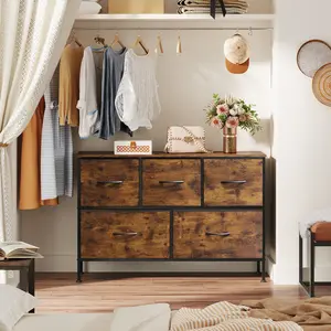 WLIVE Dresser for Bedroom with 5 Drawers, Long Storage Tower Organizer Unit, Fabric Dresser, Storage Drawer Unit with Fabric Bins for Closet, Hallway