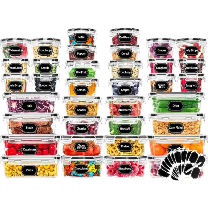 72 piece Food Storage Containers Set with Airtight Lids (36 Containers & 36 Lids) | Plastic Leak-Proof Kitchen Storage Containers for Pantry Organizers and storage