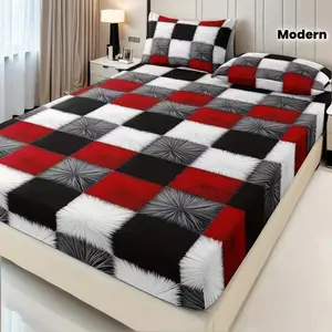 Modern Geometric Bed Sheet Set (1 Fitted + 2 Pillowcases), Comfortable and Stylish, Suitable for Dorms and Hotels, All Seasons Use, Durable Bedding